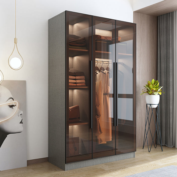 Contemporary Storage Cabinet Mirrored Finish Cabinet with Glass Door