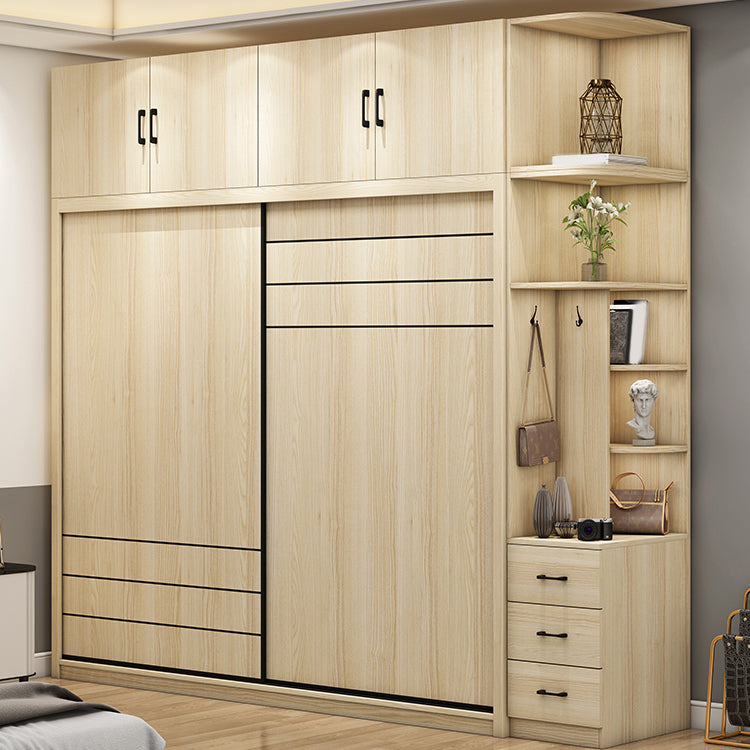 Natural Contemporary Style Wardrobe Armoire Engineered Wood Wardrobe Cabinet for Home