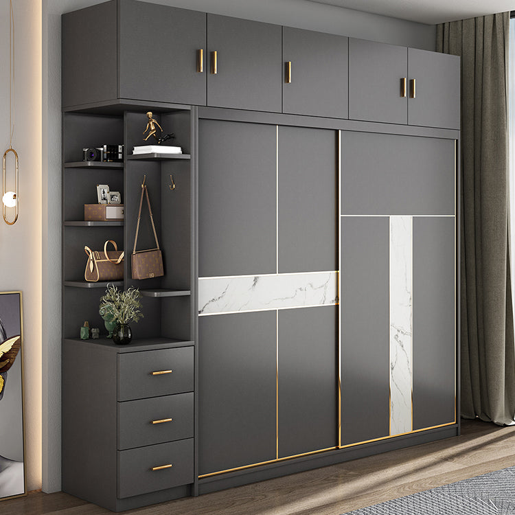 Contemporary Style Wardrobe Armoire Grey Engineered Wood Wardrobe