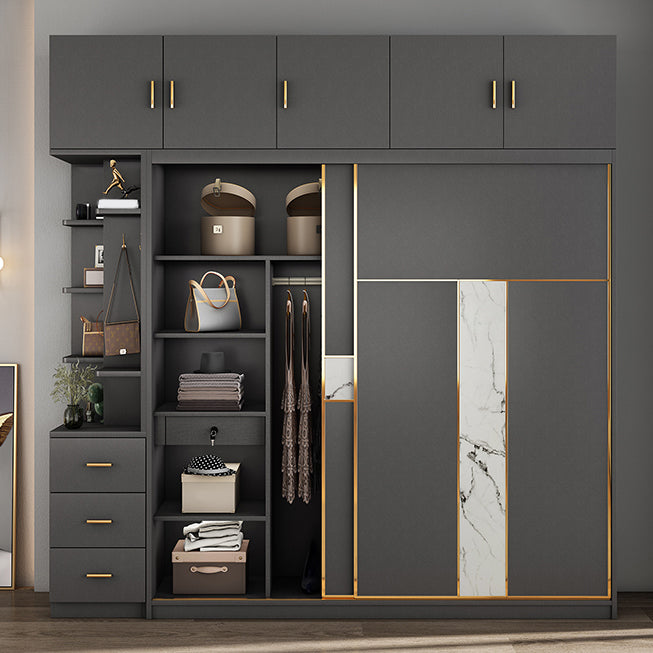 Contemporary Style Wardrobe Armoire Grey Engineered Wood Wardrobe