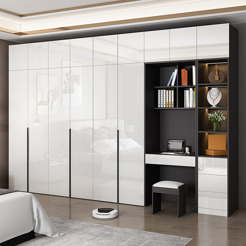 Contemporary Engineered Wood Wardrobe Armoire Mirrored Finish Wardrobe with 1 Drawer