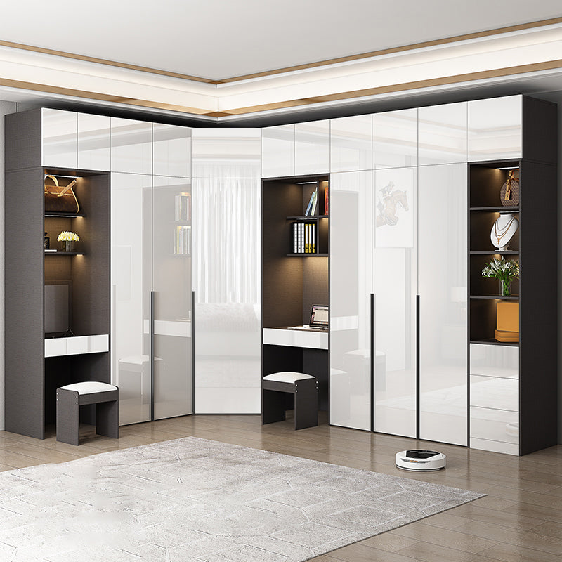 Contemporary Engineered Wood Wardrobe Armoire Mirrored Finish Wardrobe with 1 Drawer