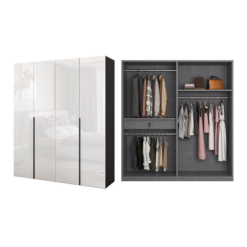 Contemporary Engineered Wood Wardrobe Armoire Mirrored Finish Wardrobe with 1 Drawer