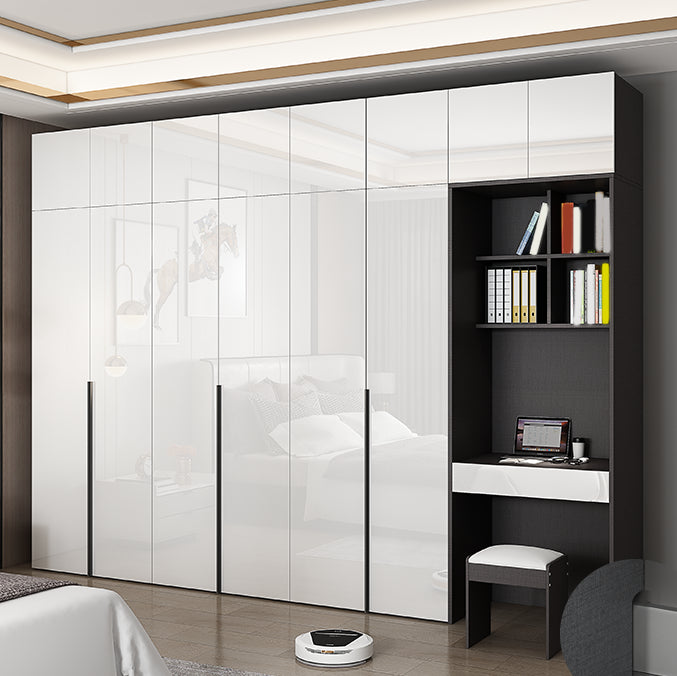 Contemporary Engineered Wood Wardrobe Armoire Mirrored Finish Wardrobe with 1 Drawer