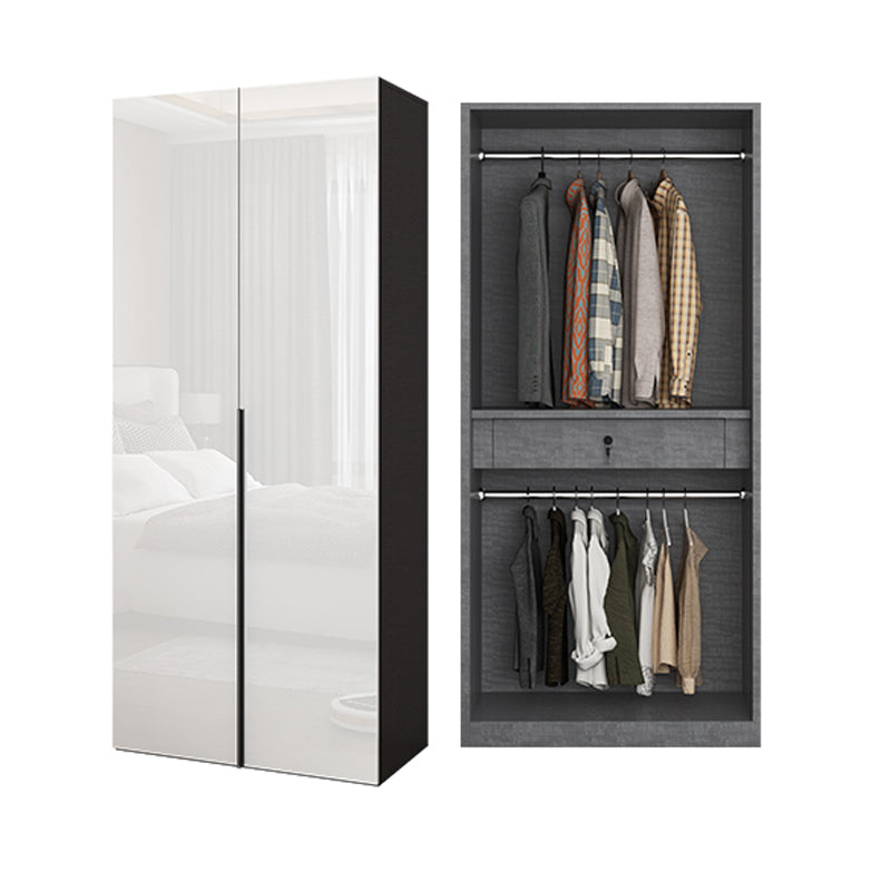 Contemporary Engineered Wood Wardrobe Armoire Mirrored Finish Wardrobe with 1 Drawer