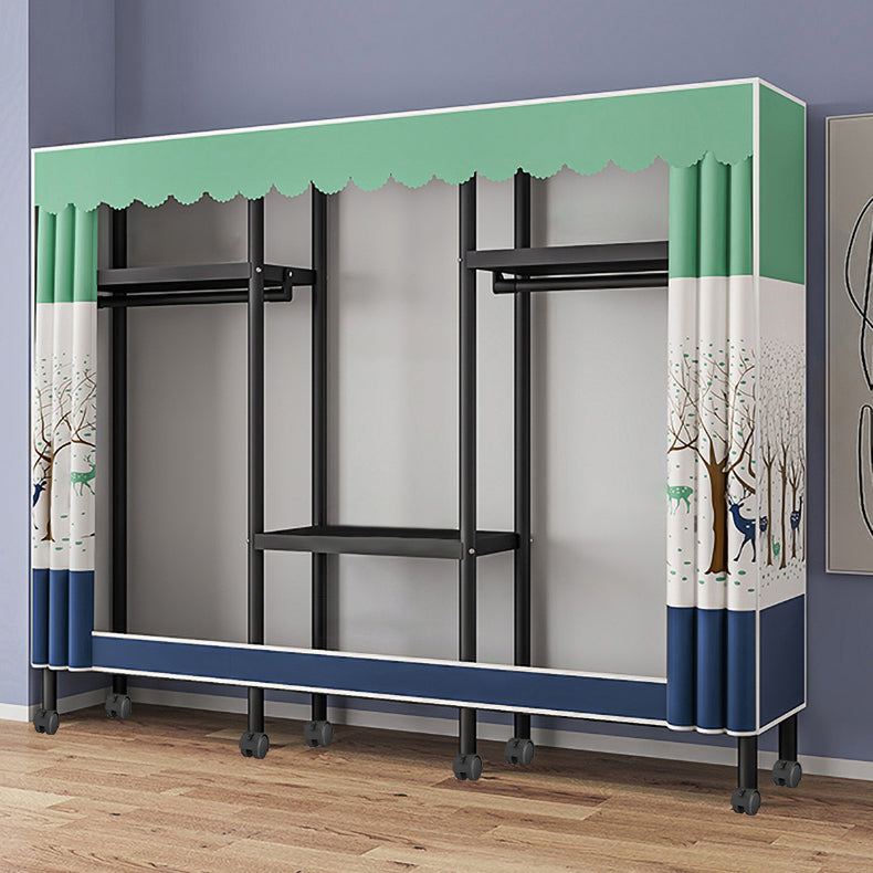 Contemporary Style Wardrobe Cabinet Steel Frame Wardrobe with Clothing Rod