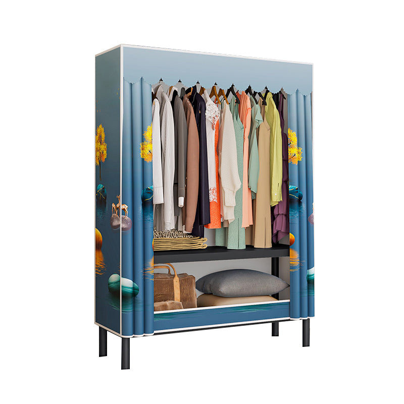 Contemporary Style Wardrobe Cabinet Steel Frame Wardrobe with Clothing Rod