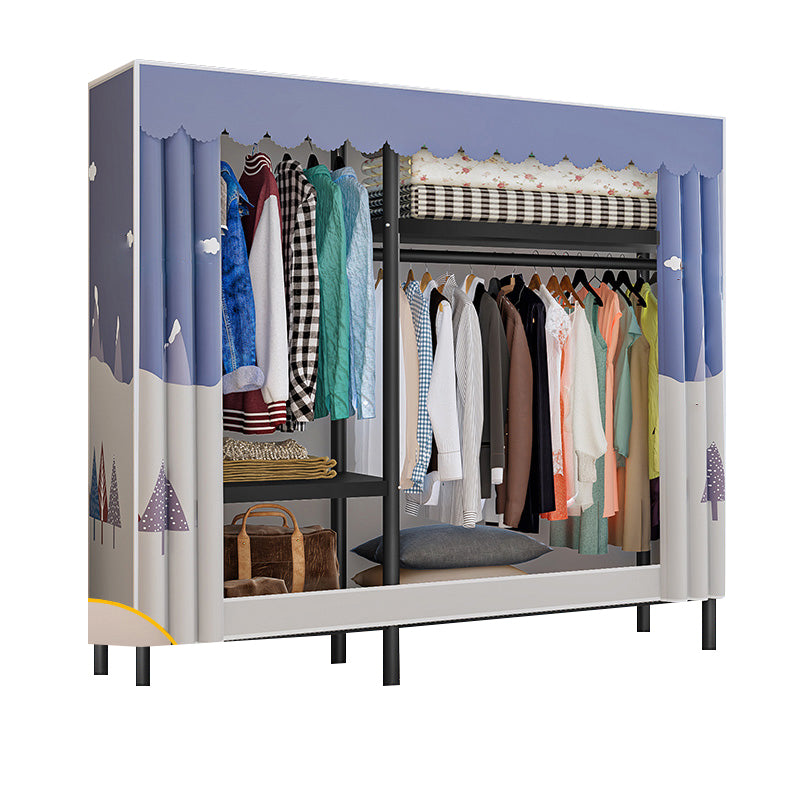 Contemporary Style Wardrobe Cabinet Steel Frame Wardrobe with Clothing Rod