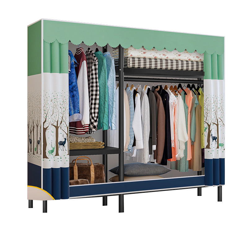 Contemporary Style Wardrobe Cabinet Steel Frame Wardrobe with Clothing Rod