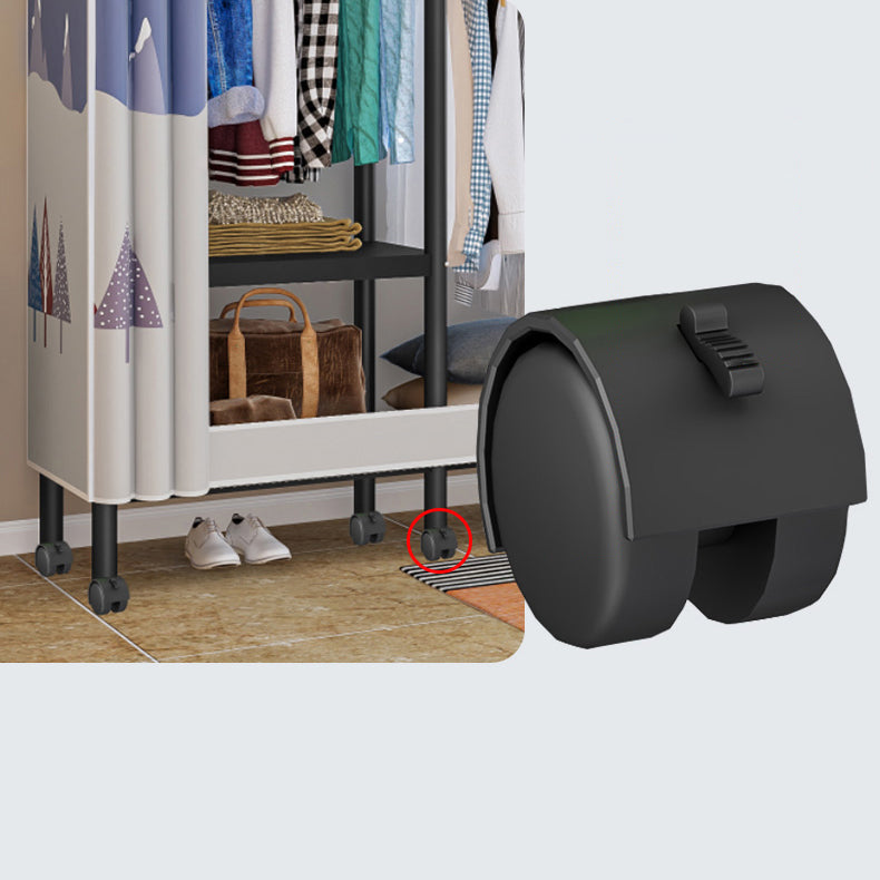 Contemporary Style Wardrobe Cabinet Steel Frame Wardrobe with Clothing Rod