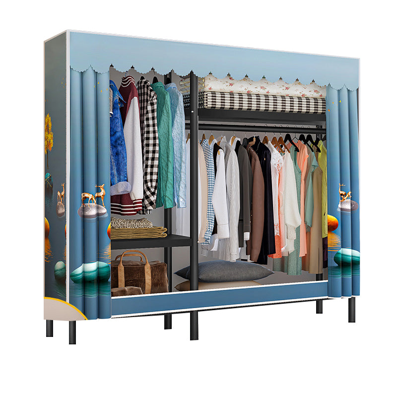 Contemporary Style Wardrobe Cabinet Steel Frame Wardrobe with Clothing Rod