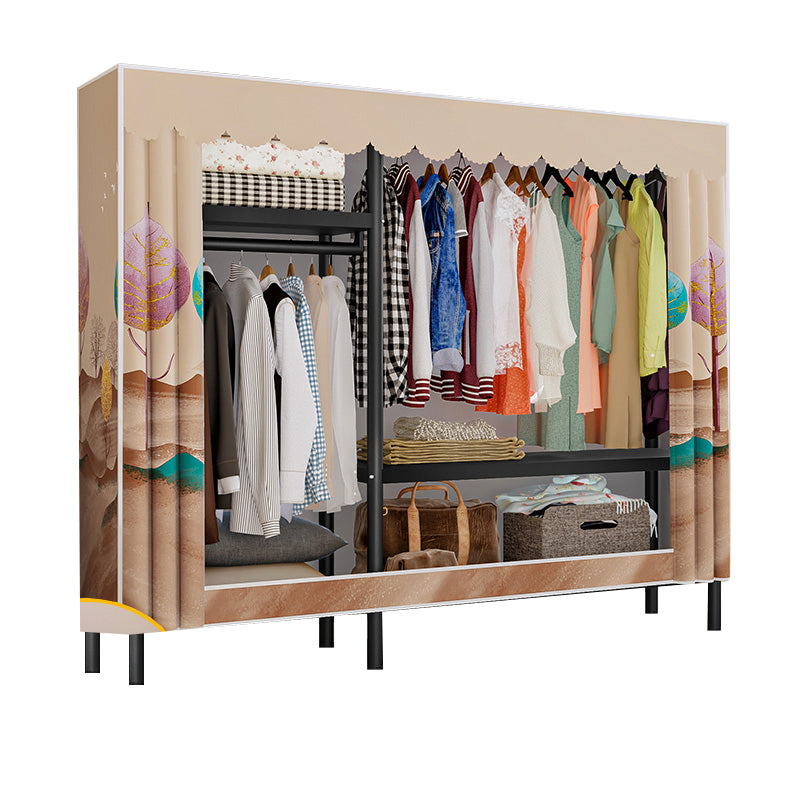 Contemporary Style Wardrobe Cabinet Steel Frame Wardrobe with Clothing Rod