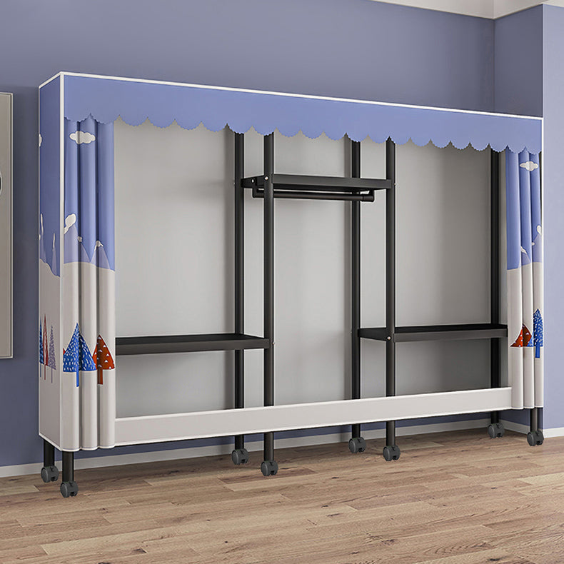 Contemporary Style Wardrobe Cabinet Steel Frame Wardrobe with Clothing Rod