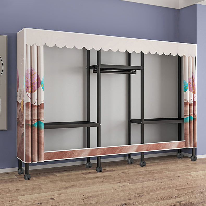 Contemporary Style Wardrobe Cabinet Steel Frame Wardrobe with Clothing Rod