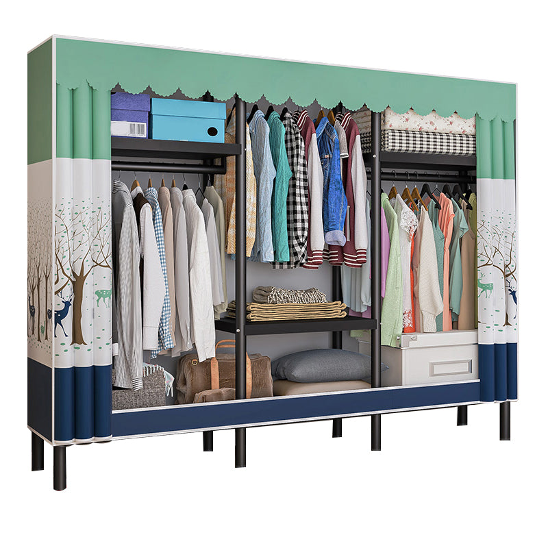 Contemporary Style Wardrobe Cabinet Steel Frame Wardrobe with Clothing Rod