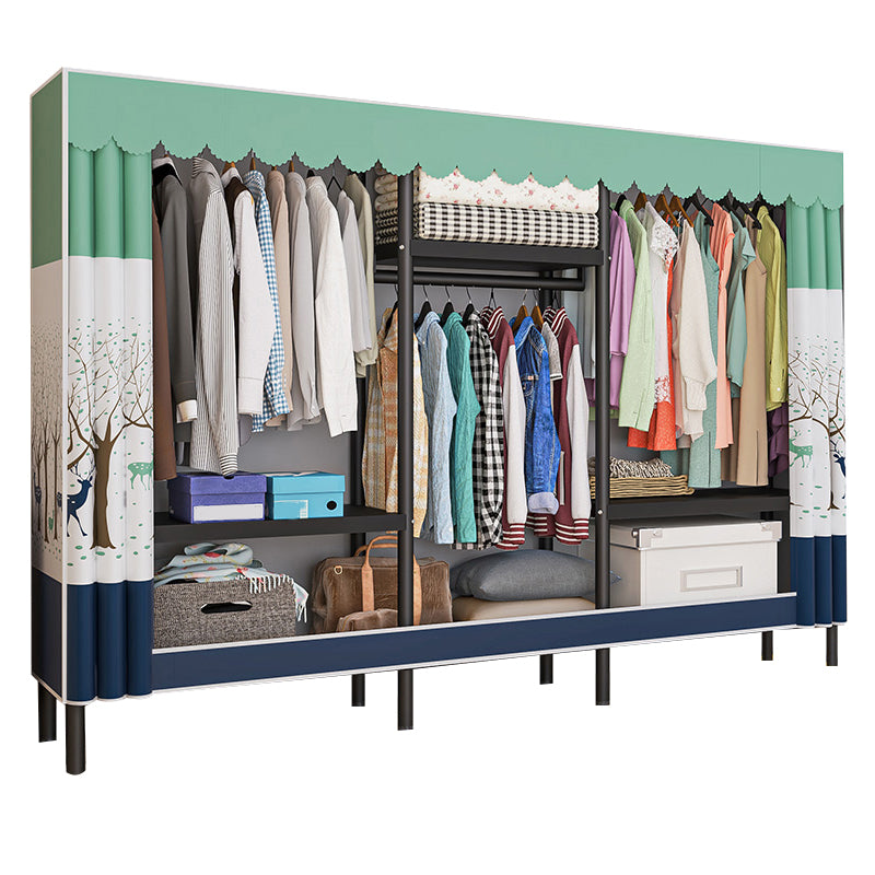 Contemporary Style Wardrobe Cabinet Steel Frame Wardrobe with Clothing Rod
