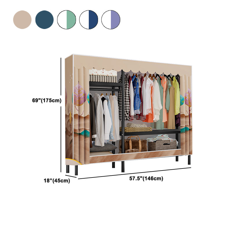 Contemporary Style Wardrobe Cabinet Steel Frame Wardrobe with Clothing Rod