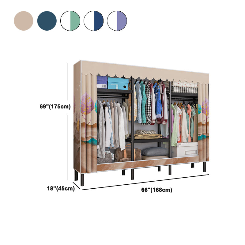 Contemporary Style Wardrobe Cabinet Steel Frame Wardrobe with Clothing Rod
