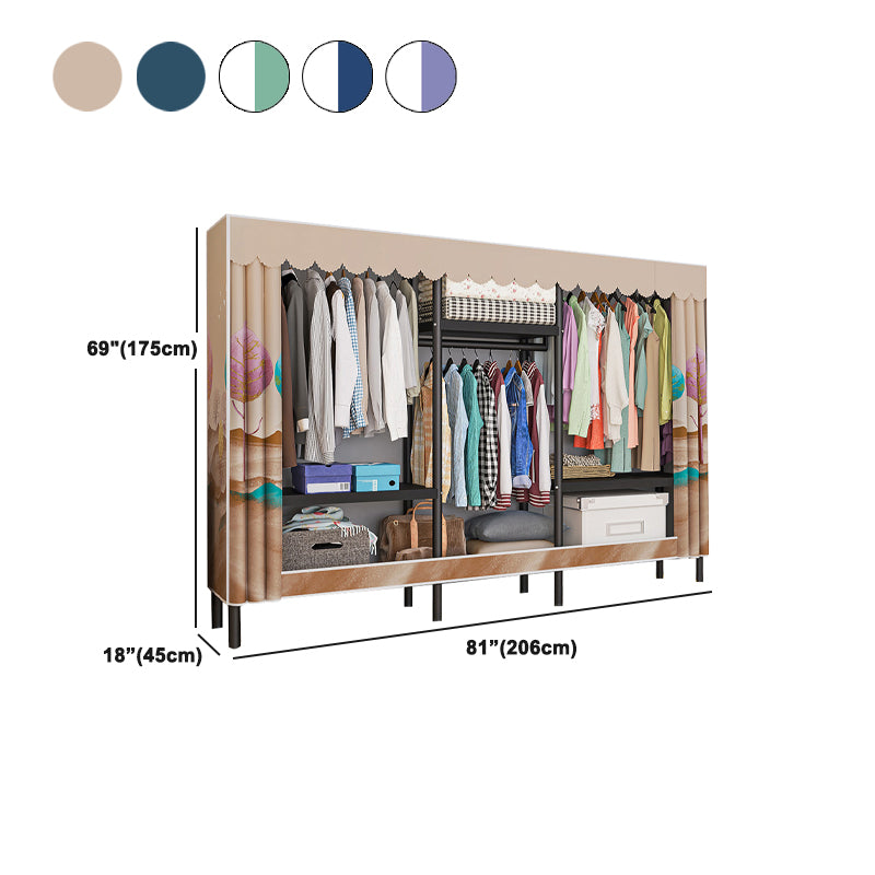 Contemporary Style Wardrobe Cabinet Steel Frame Wardrobe with Clothing Rod