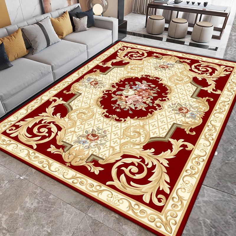 Wine Red Modern Rug Polyester Graphic Indoor Rug Stain Resistant Rug for Living Room