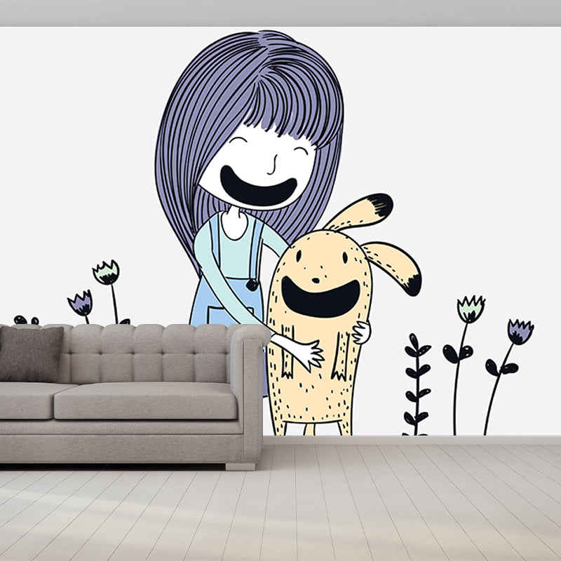 Illustration Environment Friendly Wallpaper People and Animals Living Room Wall Mural