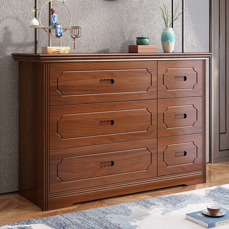 Contemporary Rubber Wood Dresser 33"H Storage Chest with 6 Drawer for Bedroom