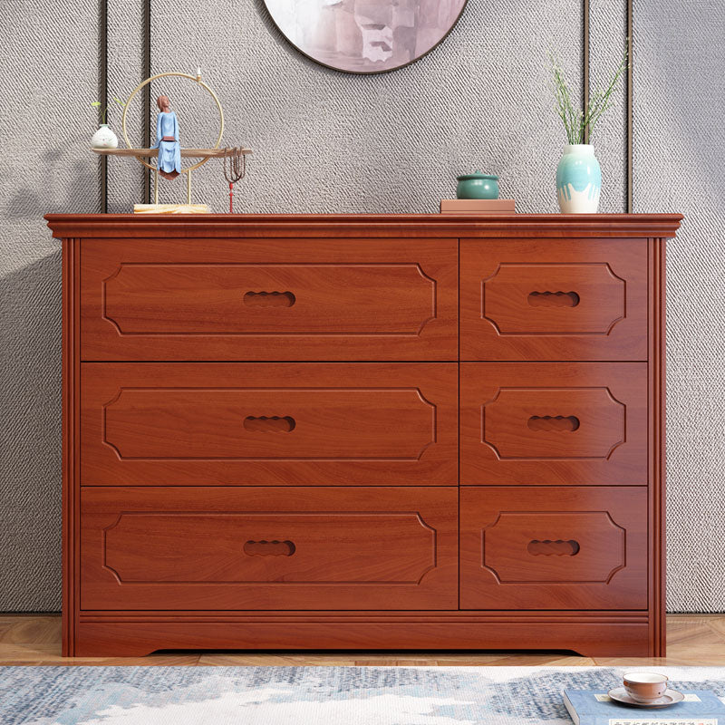 Contemporary Rubber Wood Dresser 33"H Storage Chest with 6 Drawer for Bedroom