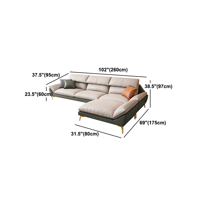 Flared Arm Faux Leather Furniture Sectionals in Green and White