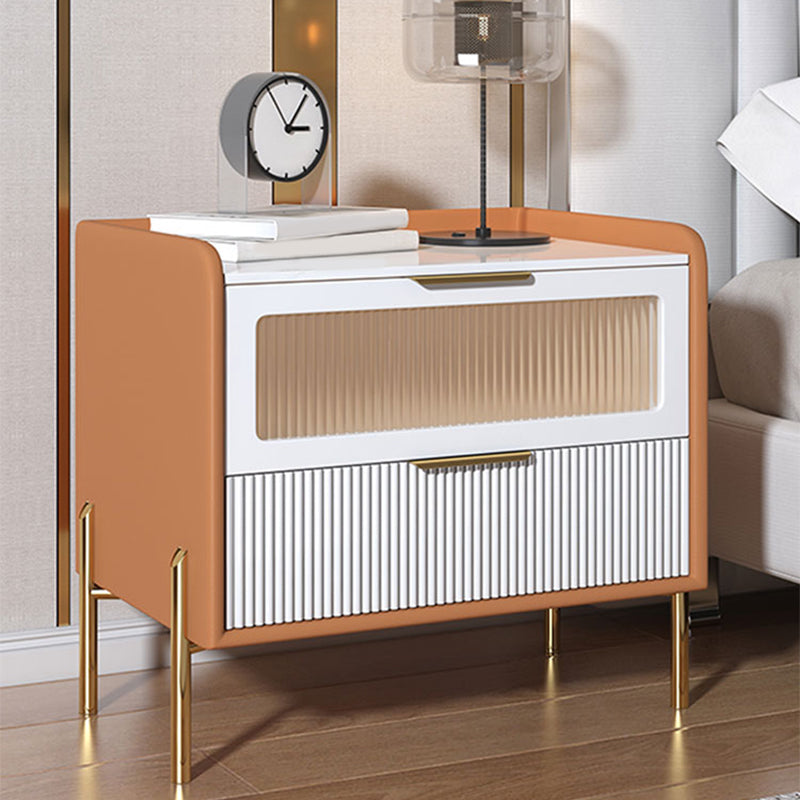 18.9"/20.5" Tall Glass/Stone Top Nightstand, Modern 1/2 - Drawer Nightstand