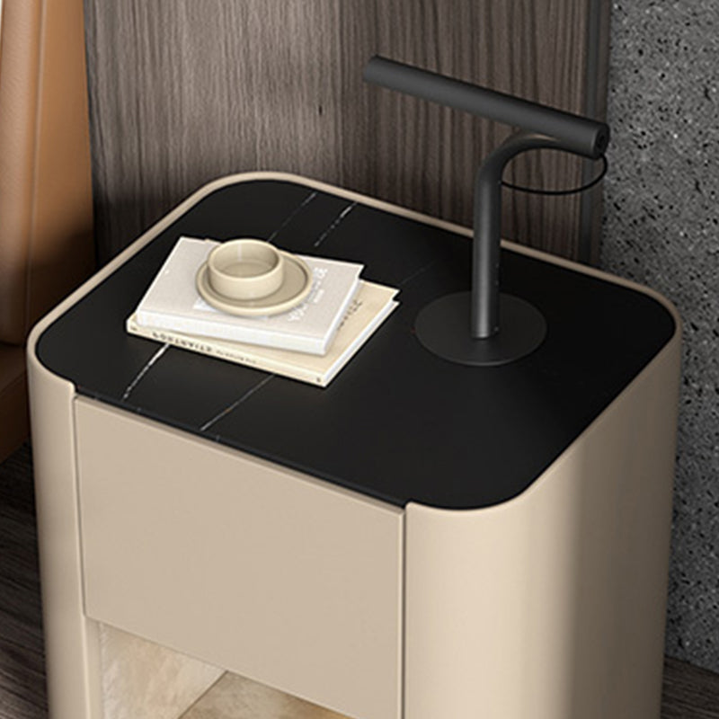 Contemporary Stone Top 1-Drawer, 1 Shelf Nightstand 21.65" Tall Nightstand