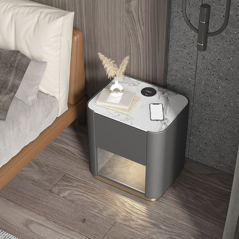 Contemporary Stone Top 1-Drawer, 1 Shelf Nightstand 21.65" Tall Nightstand