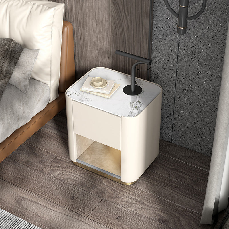 Contemporary Stone Top 1-Drawer, 1 Shelf Nightstand 21.65" Tall Nightstand