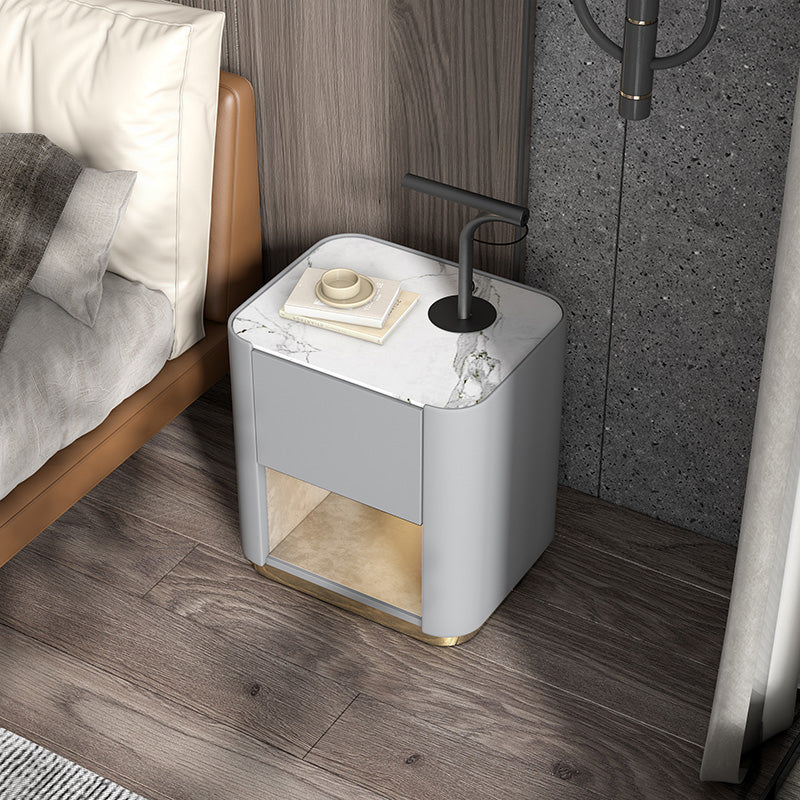 Contemporary Stone Top 1-Drawer, 1 Shelf Nightstand 21.65" Tall Nightstand