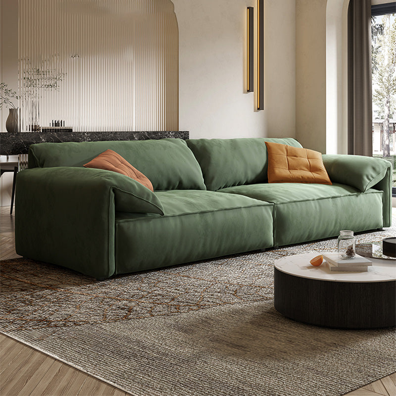Stationary Slipcovered Living Room Pillow Top Arm Green Cushions Sofa