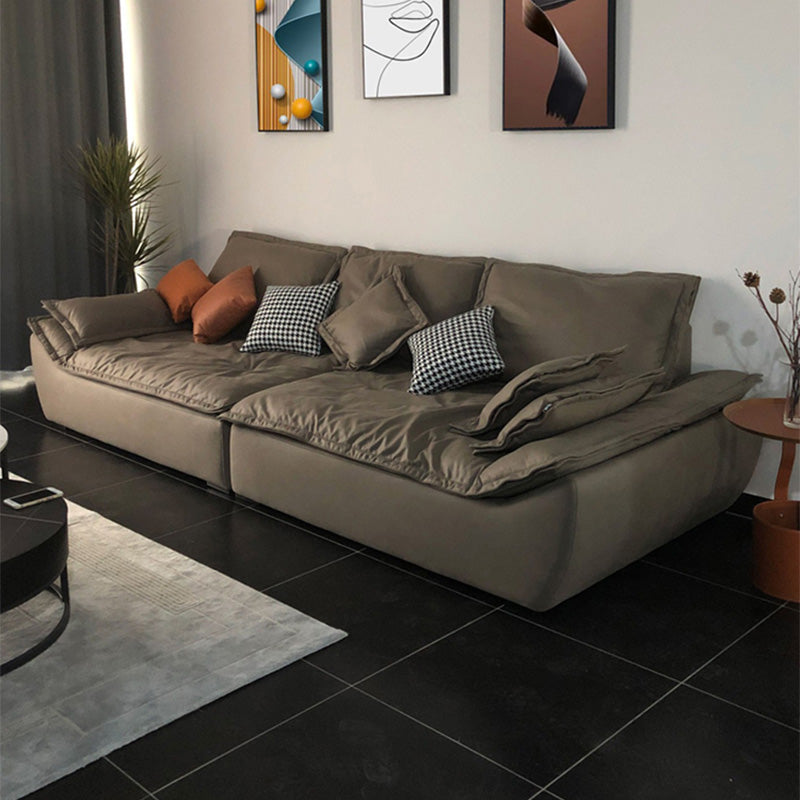 Stain Resistant Faux Leather Living Room Pillow Top Arm Dark Gray Sofa