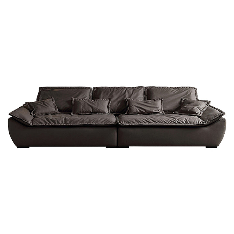 Stain Resistant Faux Leather Living Room Pillow Top Arm Dark Gray Sofa