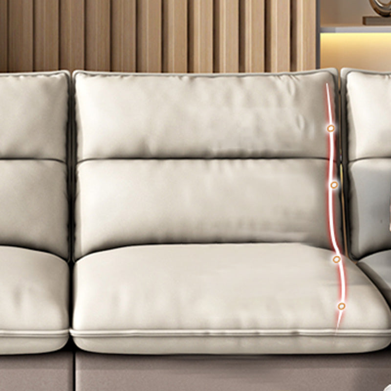 Stain Resistant Beige Stationary Faux Leather Living Room Square Arm Seating
