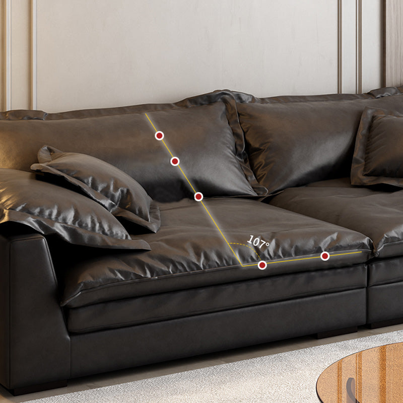 Stationary Stain Resistant Faux Leather Living Room Square Arm Black Sofa