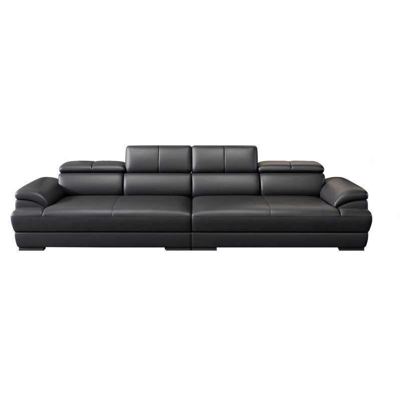Genuine Leather Pillow Top Arm Sectional Sofa 27.55"High Cushion Back Sofa,Black