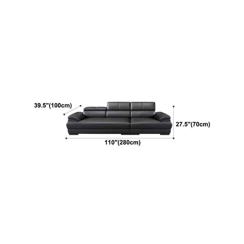 Genuine Leather Pillow Top Arm Sectional Sofa 27.55"High Cushion Back Sofa,Black