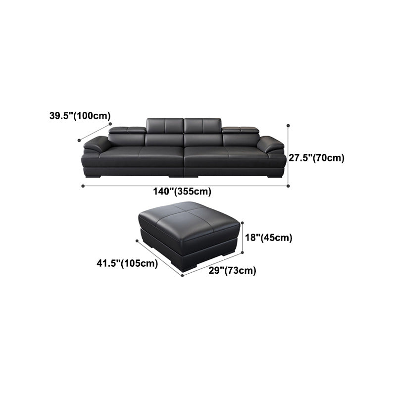 Genuine Leather Pillow Top Arm Sectional Sofa 27.55"High Cushion Back Sofa,Black