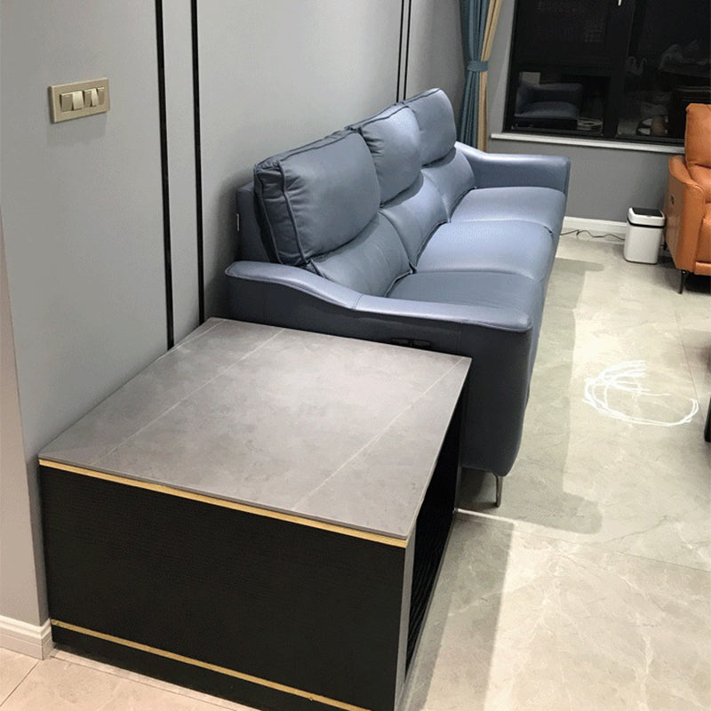 Contemporary Square Stone Top End Table Double Tier Sofa Side Table