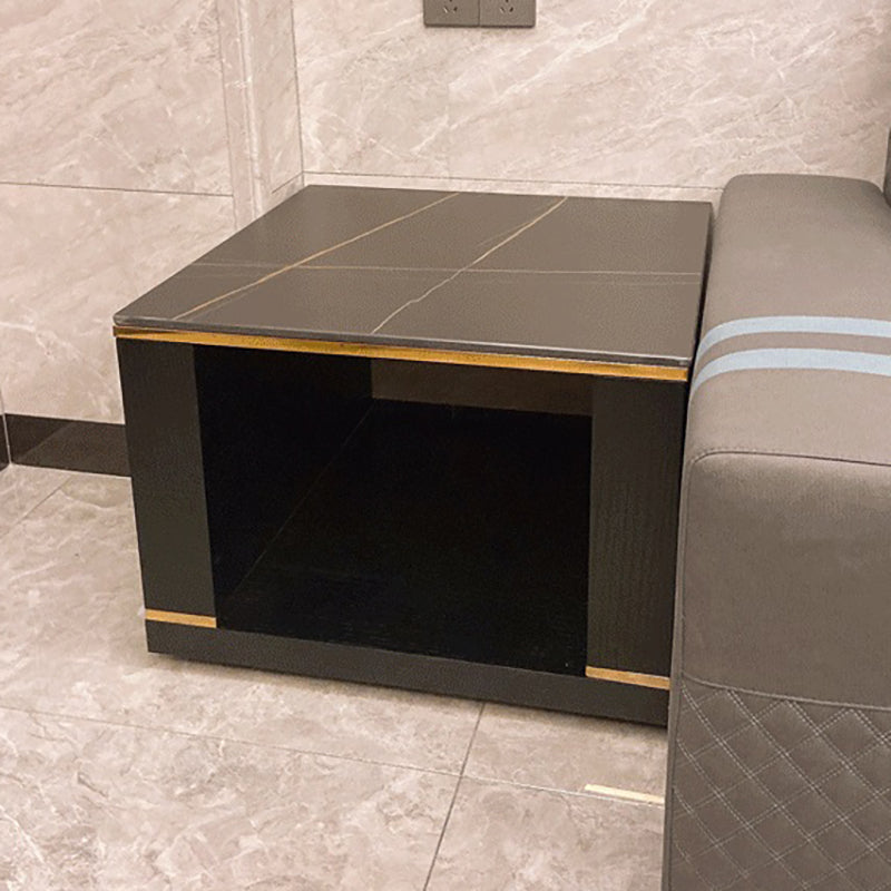Contemporary Square Stone Top End Table Double Tier Sofa Side Table
