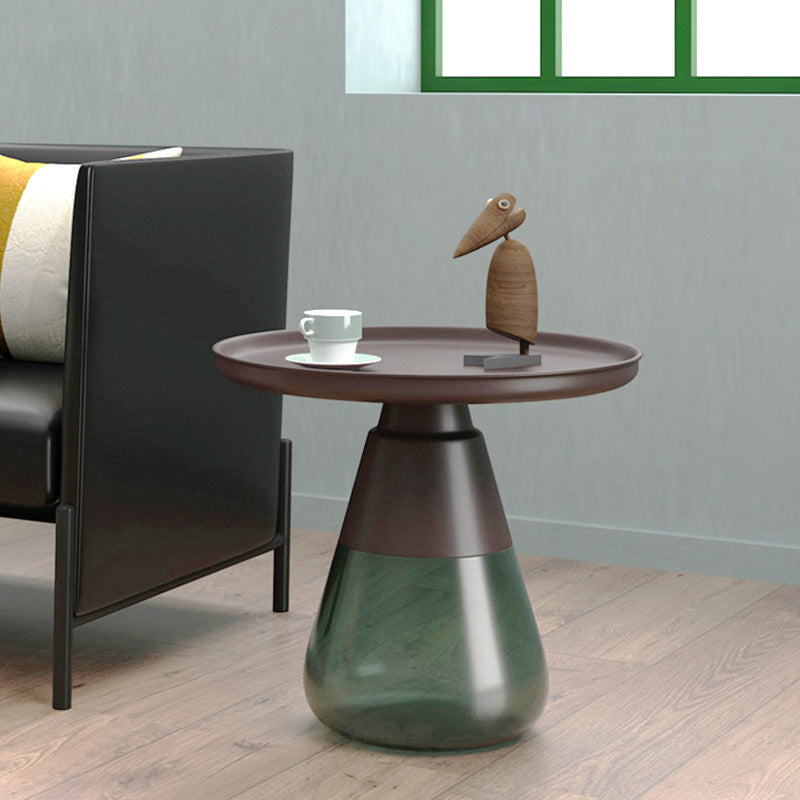 Modern Style Black/gold Metal Countertop Glass Base Green/grey Round Side Table