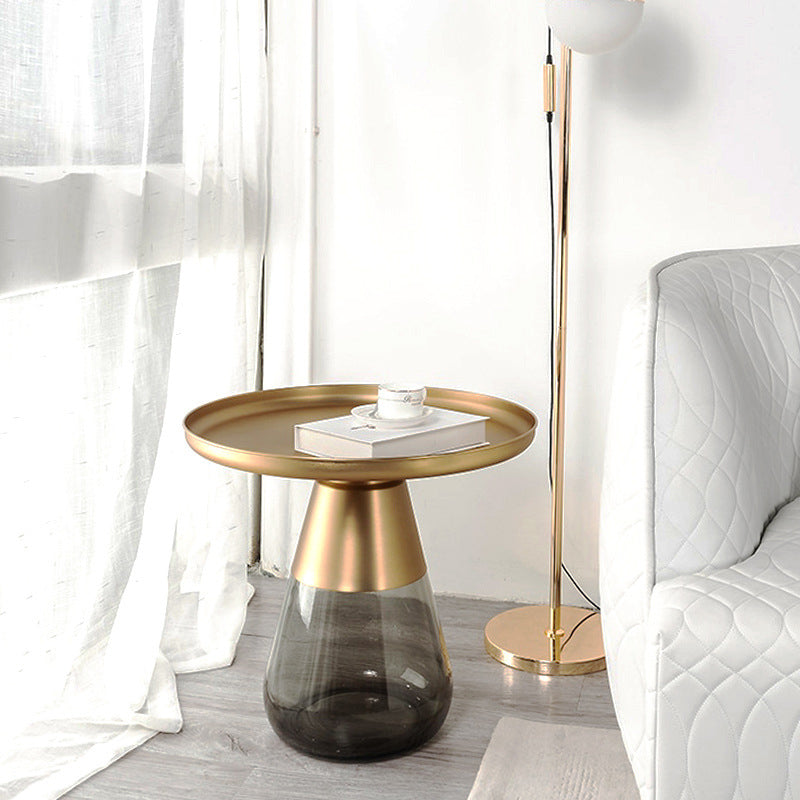 Modern Style Black/gold Metal Countertop Glass Base Green/grey Round Side Table