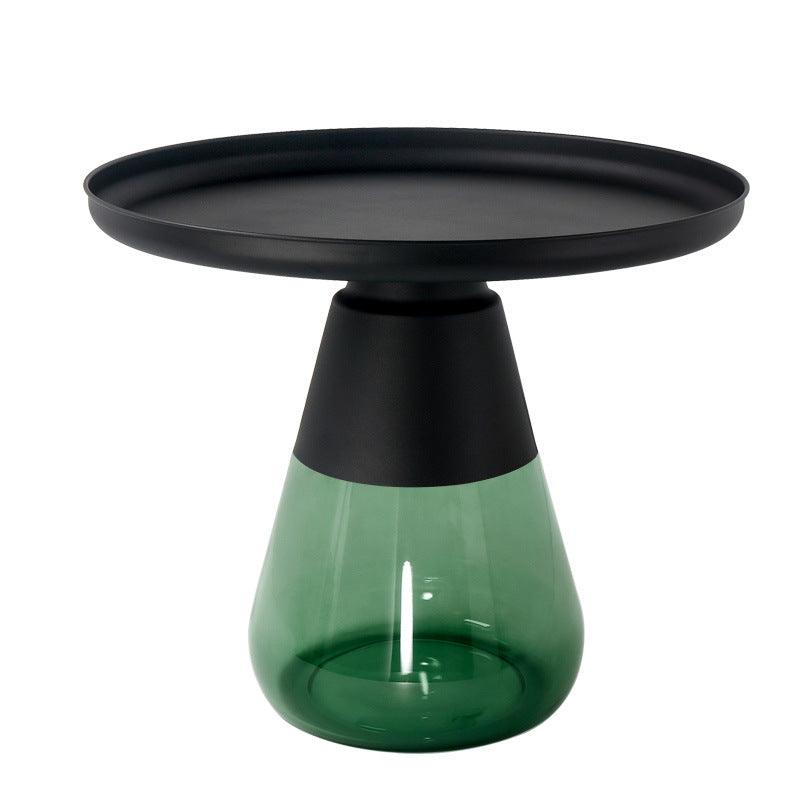 Modern Style Black/gold Metal Countertop Glass Base Green/grey Round Side Table