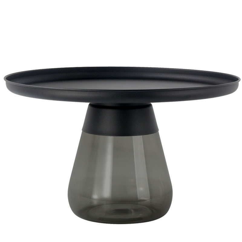 Modern Style Black/gold Metal Countertop Glass Base Green/grey Round Side Table