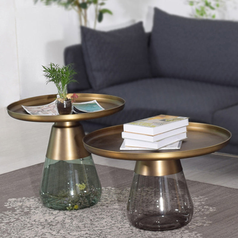 Modern Style Black/gold Metal Countertop Glass Base Green/grey Round Side Table