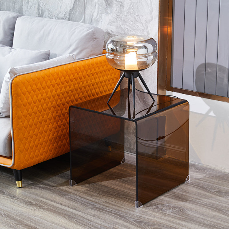 Glass Sled Coffee Table Geometric 1 Single Cocktail Table in Brown
