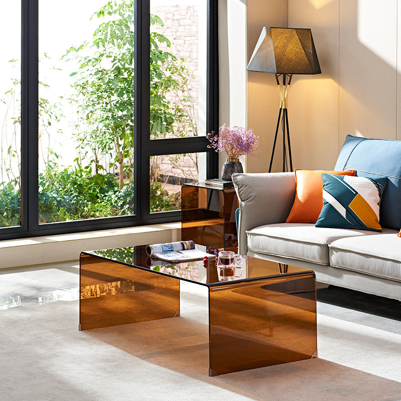 Glass Sled Coffee Table Geometric 1 Single Cocktail Table in Brown